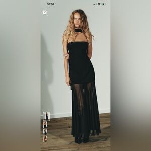 Zara Elegant Black Strapless Dress sheer Sz L